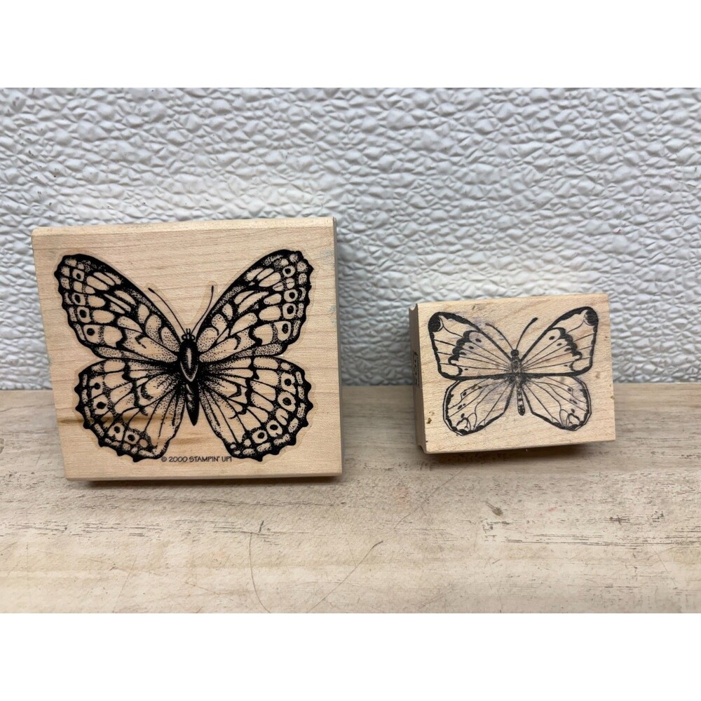 Set Of 2 Wood Mounted Rubber Stamps Butterfly